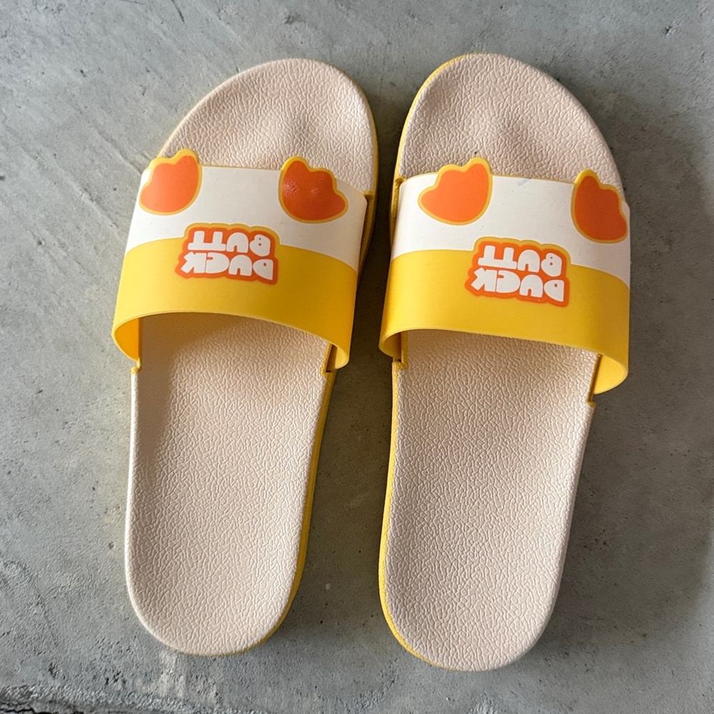 Yellow and Cream Slide Sandals